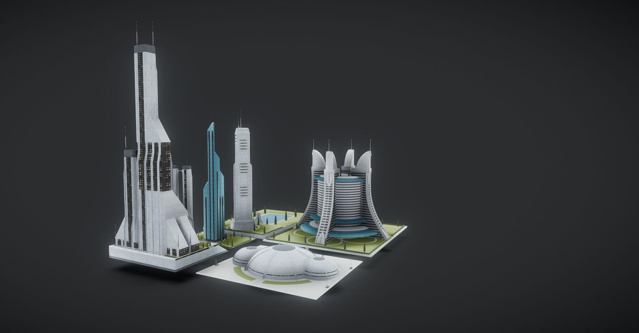 Future urban architecture in science fiction A01 3D model_3