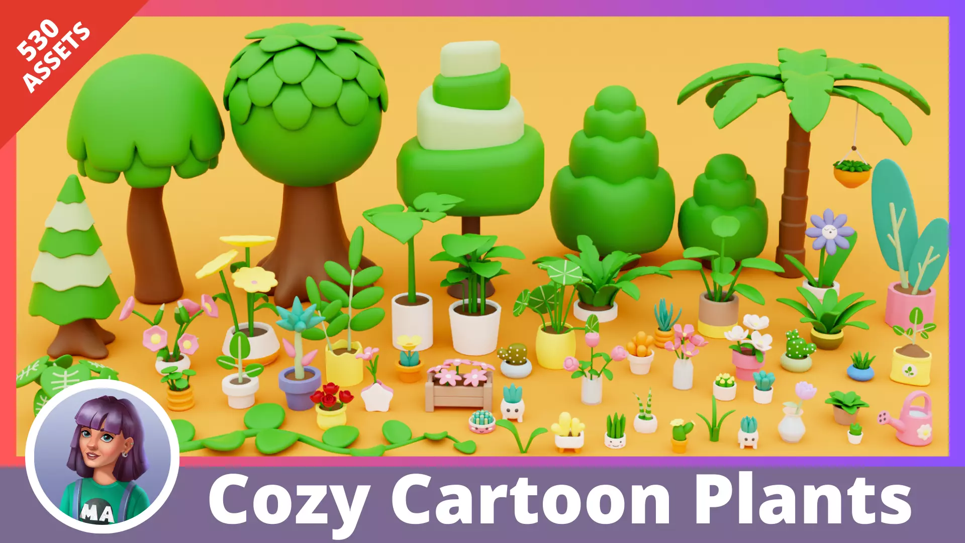 Cozy Cartoon Plants Low-poly 3D model_0
