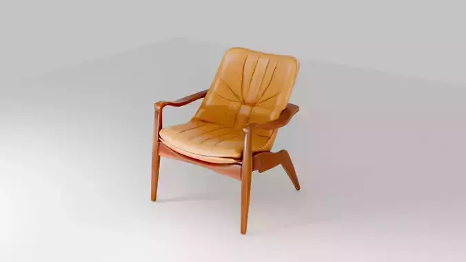 Vintage Wood  Leather Lounge Chair