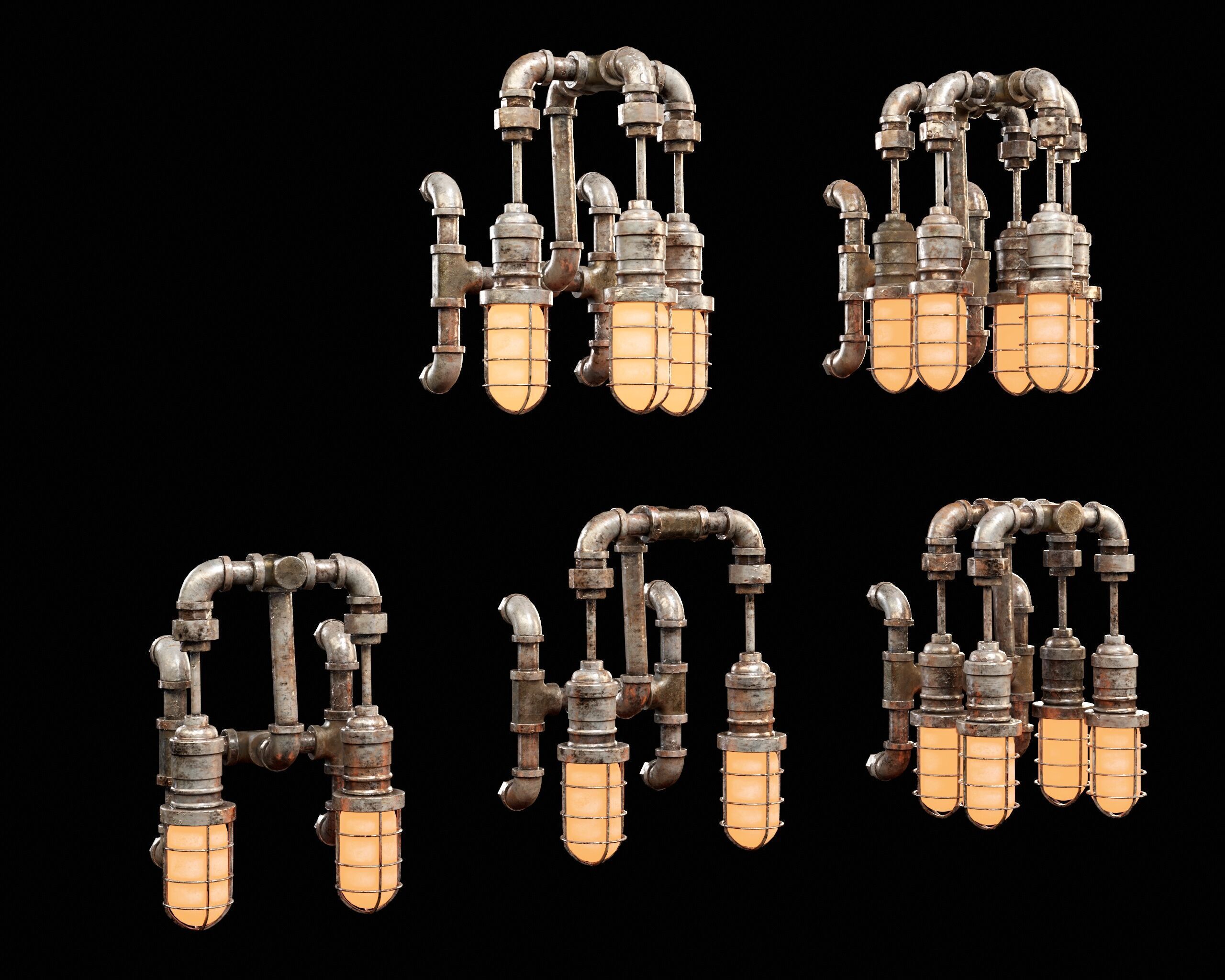 Sci-Fi Utility Light Set Low-poly 3D model_8