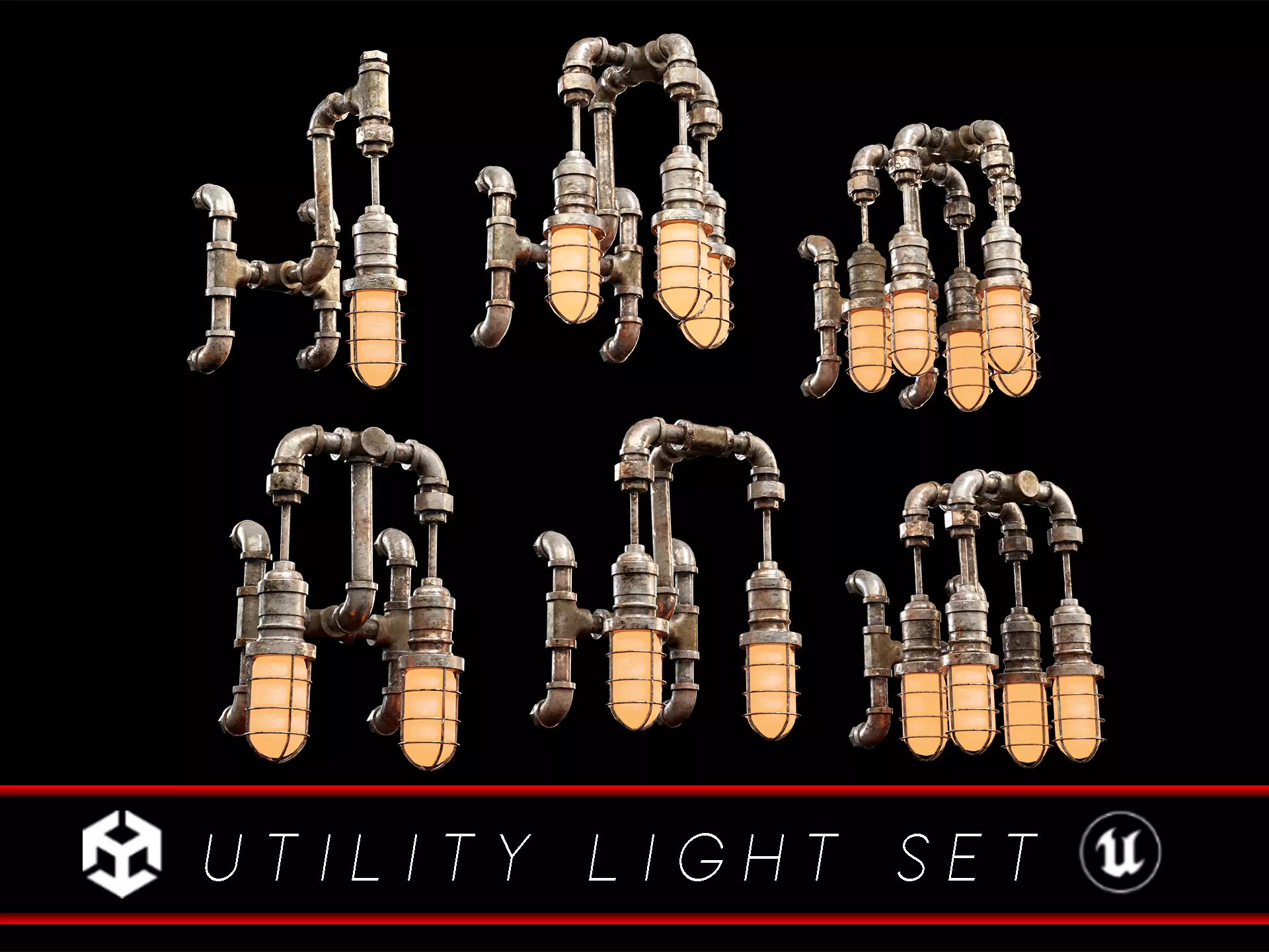 Sci-Fi Utility Light Set Low-poly 3D model_0