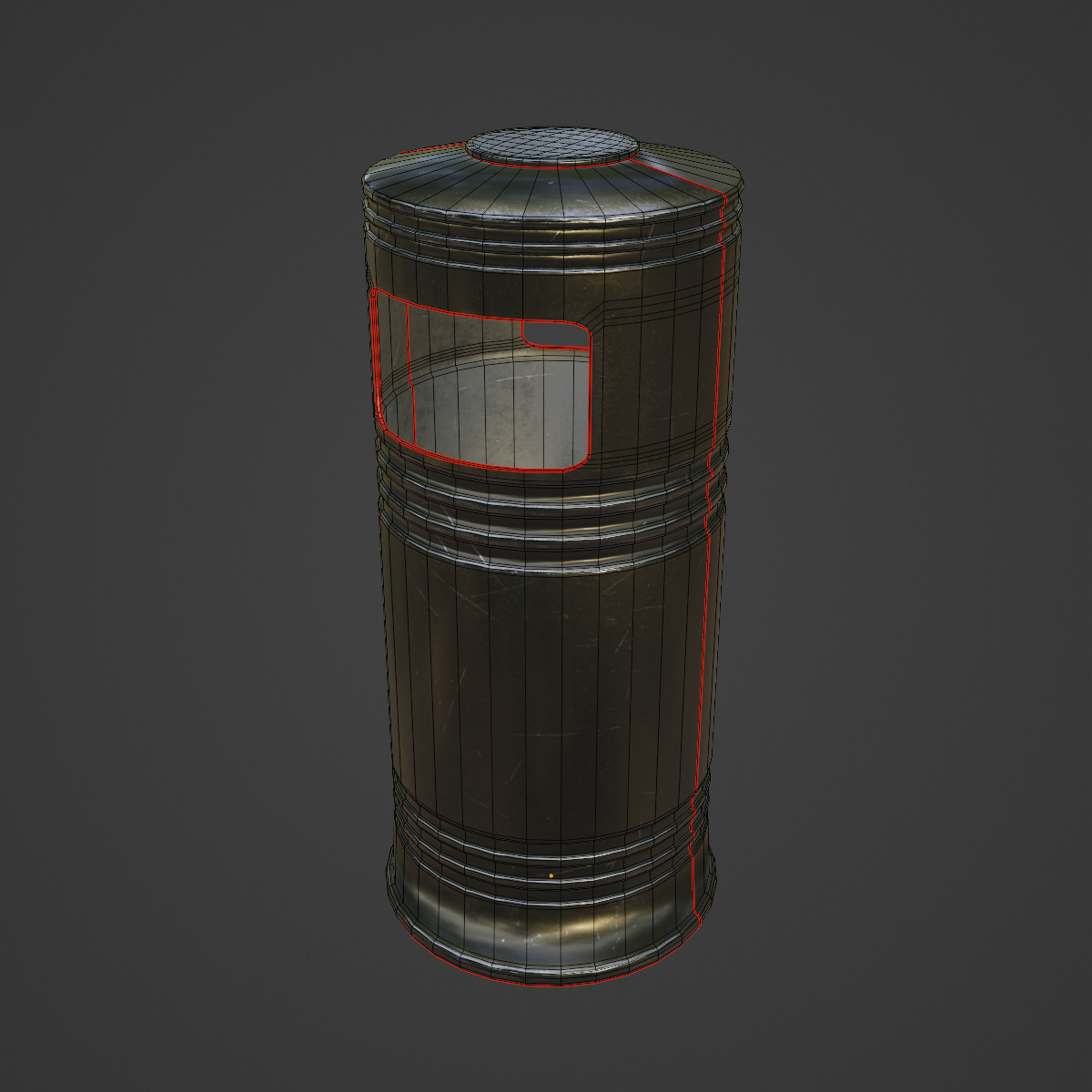 Metal Street Trash Bin 03 Low-poly 3D model_7