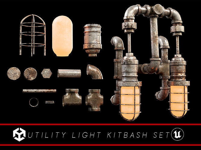 Sci-Fi Utility Light Kitbash Set  Low-poly 3D model