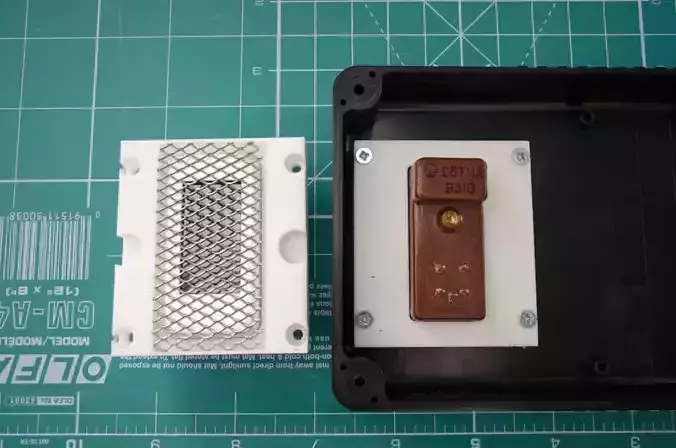 The mounting frame for the SBT-11 Geiger-Muller tube