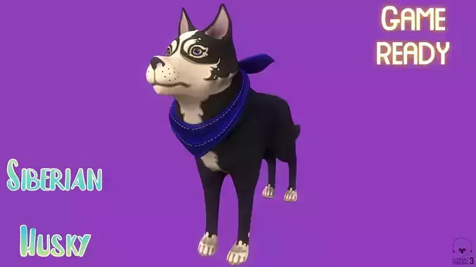Stylized Black Seberian Husky for Games and Animation 