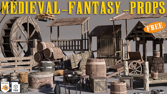 Medieval Fantasy Props Pack  30 Assets  Blender  FBX 4K Textures Low-poly 3D model