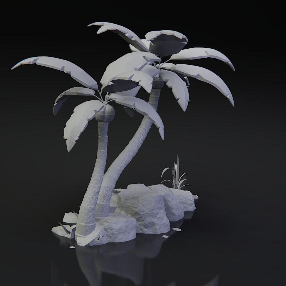 palms with rocks 3d print model 3D print model_3