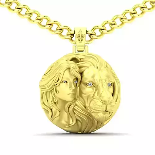Lion girl women gold pendant 1002