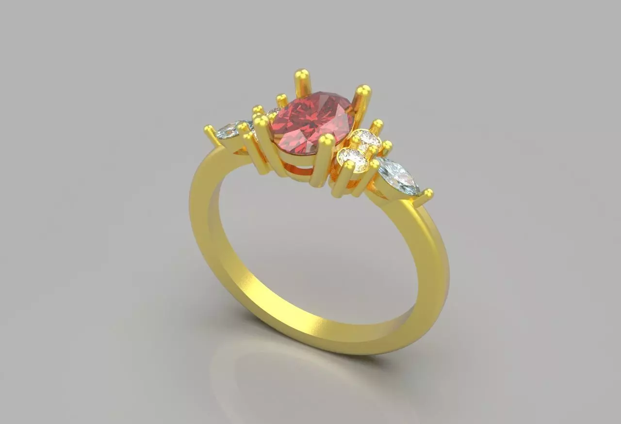 Oval engagement Ring 3D print model_0