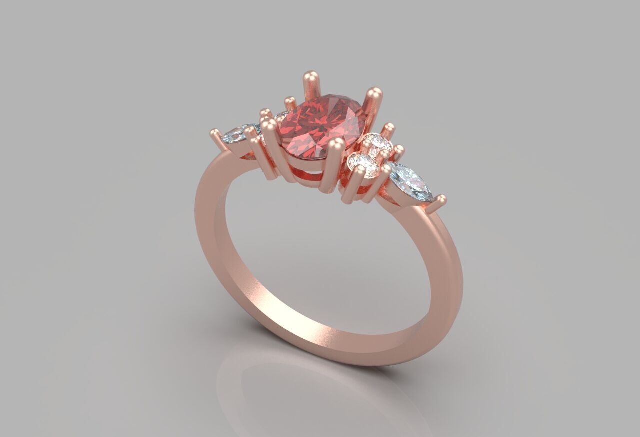 Oval engagement Ring 3D print model_2