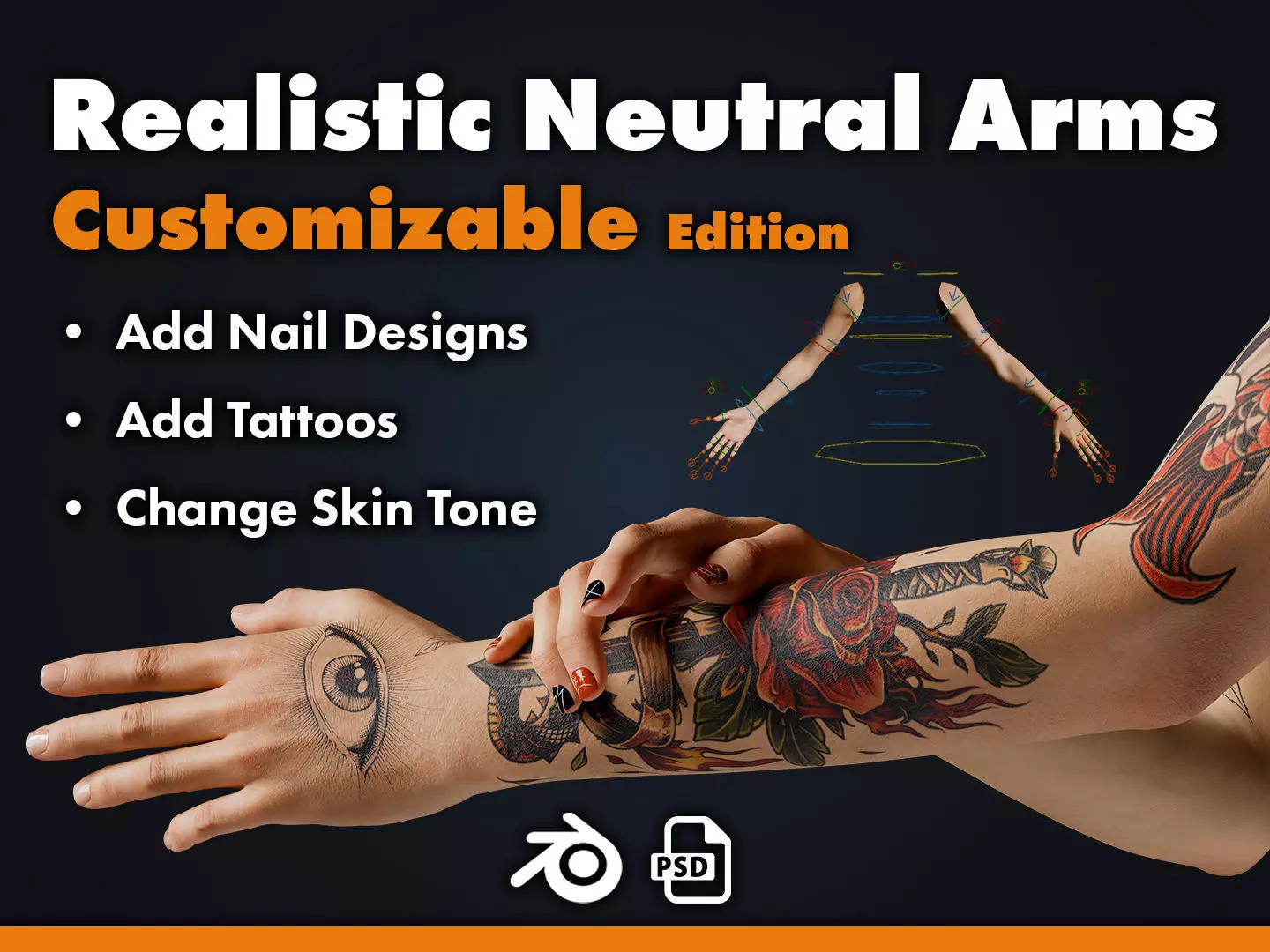 Realistic Neutral Arms - Customizable Edition 3D model_0
