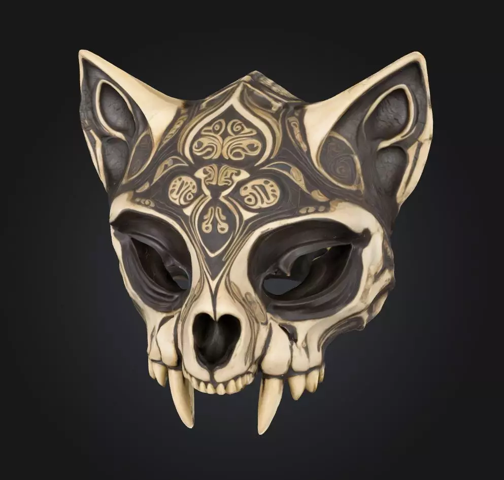 Gothic Cat Prom Face Mask - Prom Animal Embroidered Mask 3D print model_0