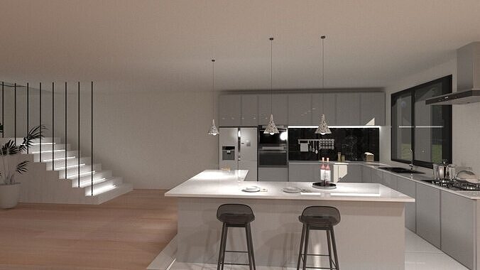 Minimalist Modern Kitchen and Living Room  3D model
