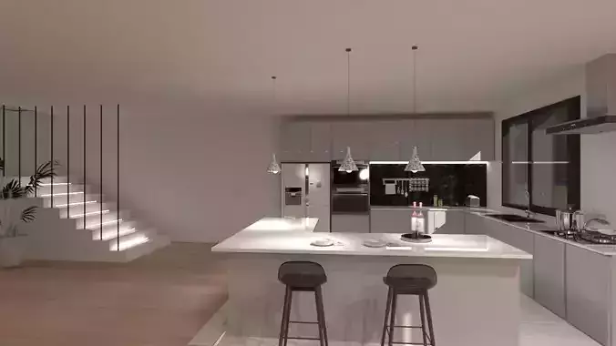 Minimalist Modern Kitchen and Living Room 