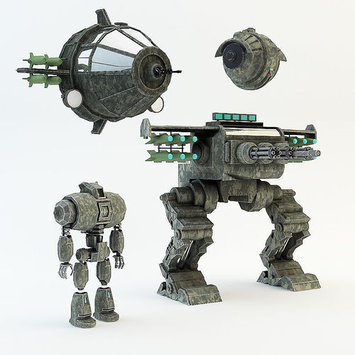 war robot set Low-poly 3D model