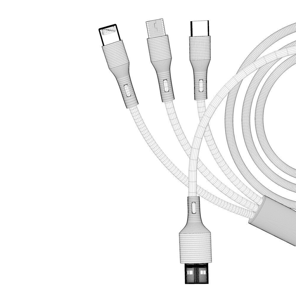 Black cable with three heads 3D model_7