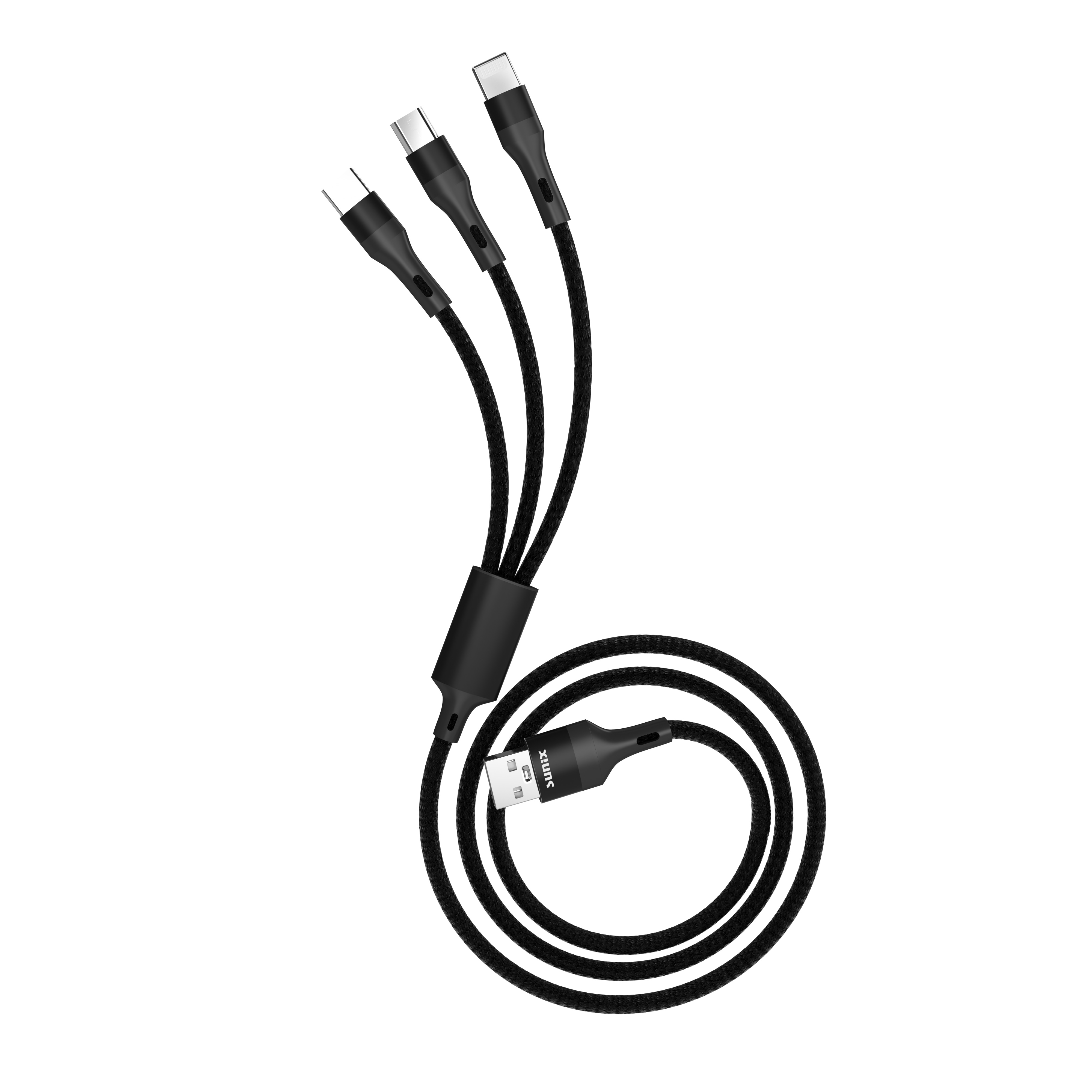 Black cable with three heads 3D model_2