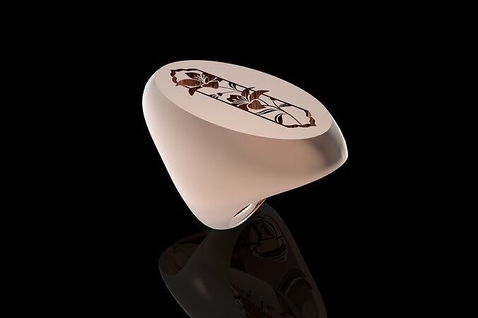 Oval signet ring with engraved lily motif Free 3D print model