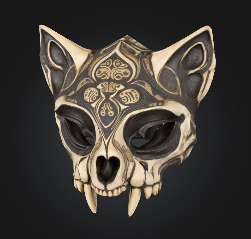 Gothic Cat Prom Face Mask - Prom Animal Embroidered Mask 3D print model_46