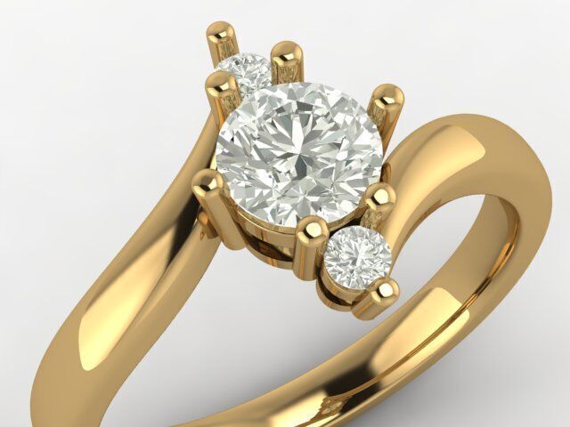 Elegant 18K Gold Ring with Center and Side Stones  Free 3D print model_3