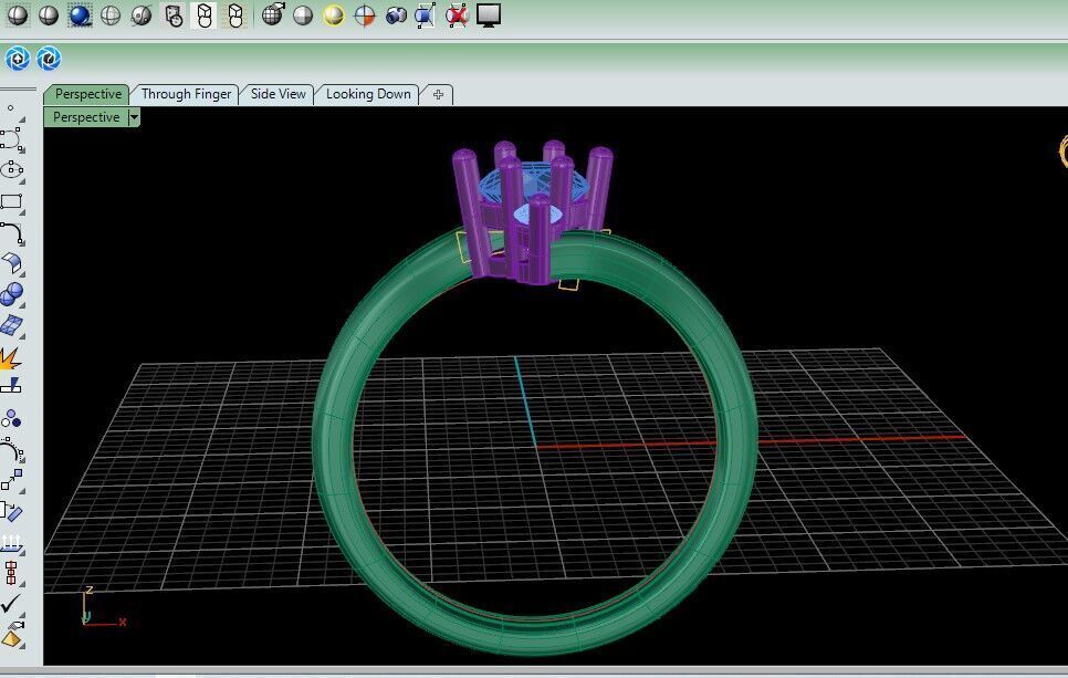 Elegant 18K Gold Ring with Center and Side Stones  Free 3D print model_12