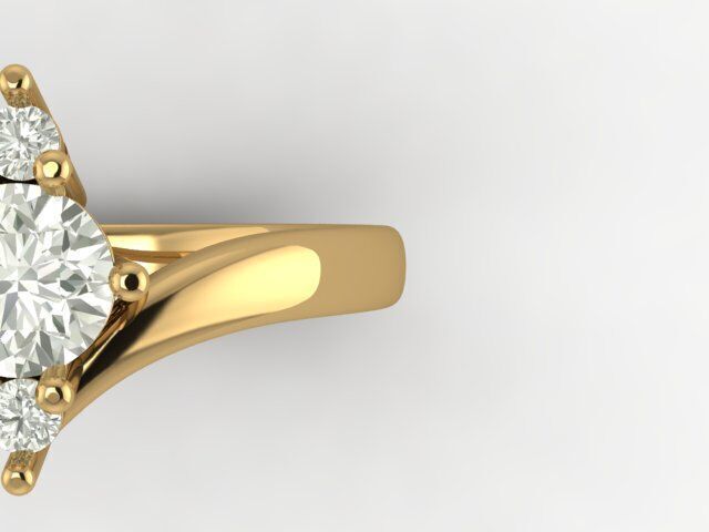 Elegant 18K Gold Ring with Center and Side Stones  Free 3D print model_1