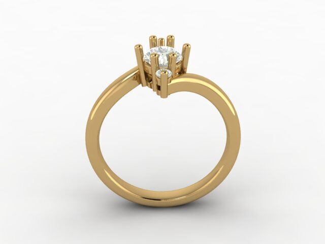 Elegant 18K Gold Ring with Center and Side Stones  Free 3D print model_4