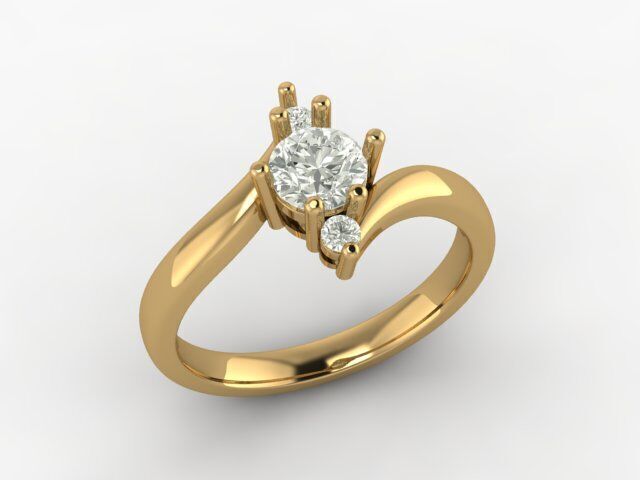 Elegant 18K Gold Ring with Center and Side Stones  Free 3D print model_6
