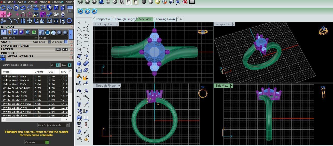 Elegant 18K Gold Ring with Center and Side Stones  Free 3D print model_11
