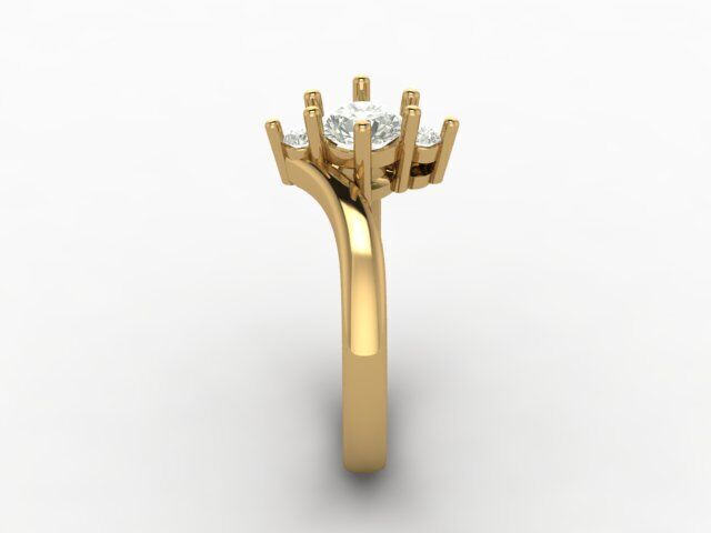 Elegant 18K Gold Ring with Center and Side Stones  Free 3D print model_7