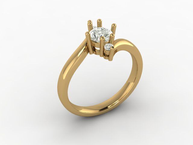 Elegant 18K Gold Ring with Center and Side Stones  Free 3D print model_5