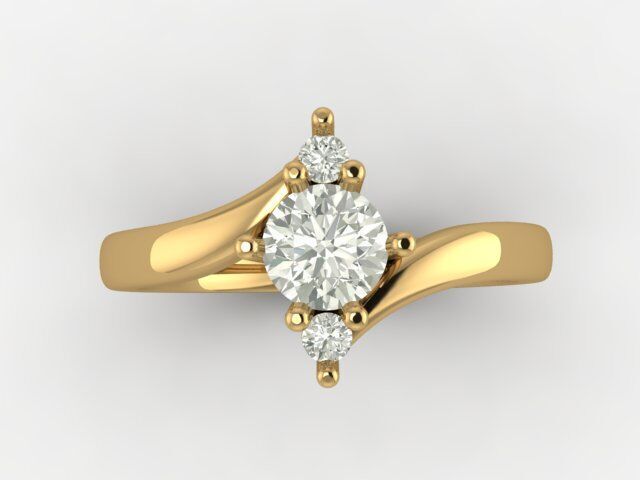 Elegant 18K Gold Ring with Center and Side Stones  Free 3D print model_2