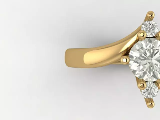 Elegant 18K Gold Ring with Center and Side Stones  Free 3D print model_0