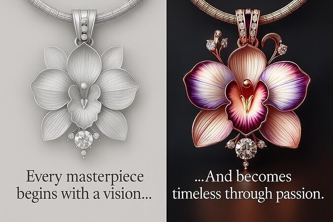 Elegant Orchid Pendant with Ruby  Stones 3D Jewelry Model 3D model