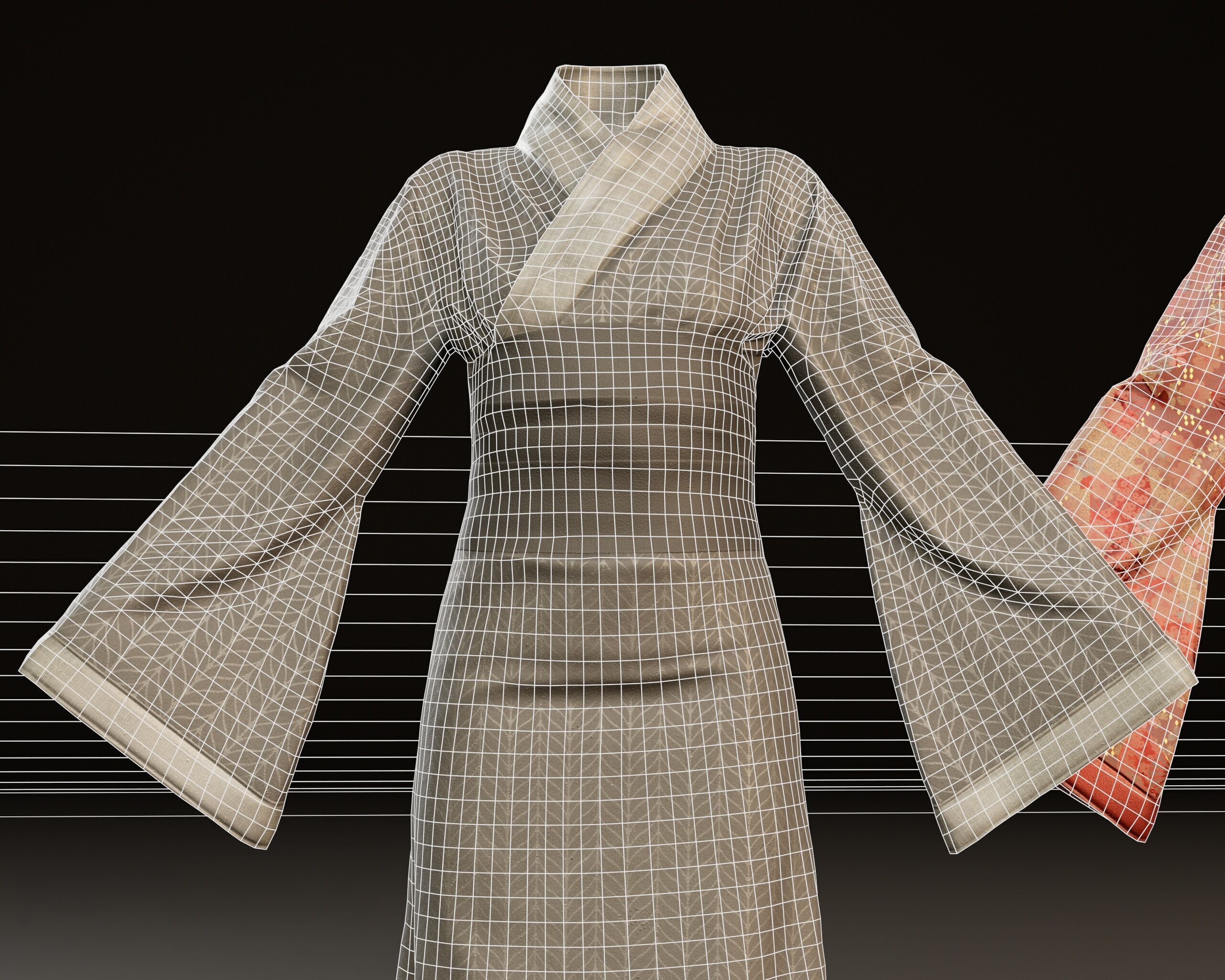Japanese Kimono - 8 Texture Variations Low-poly 3D model_9