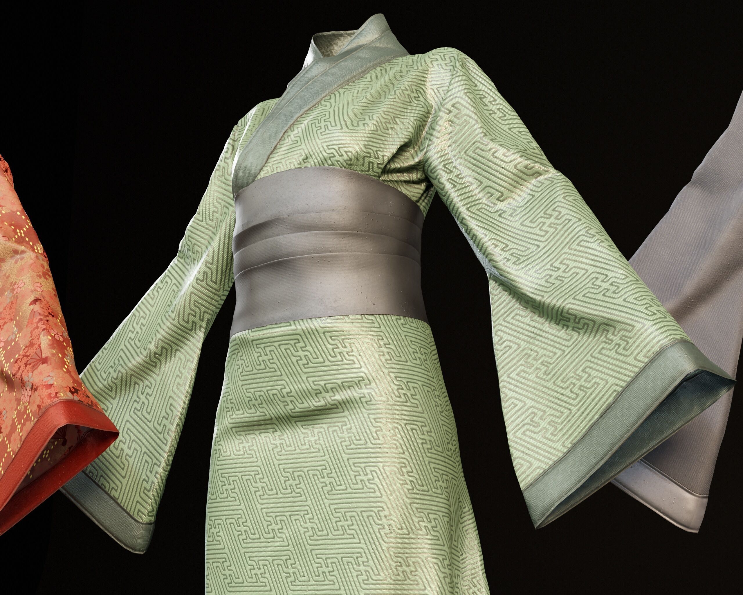 Japanese Kimono - 8 Texture Variations Low-poly 3D model_10