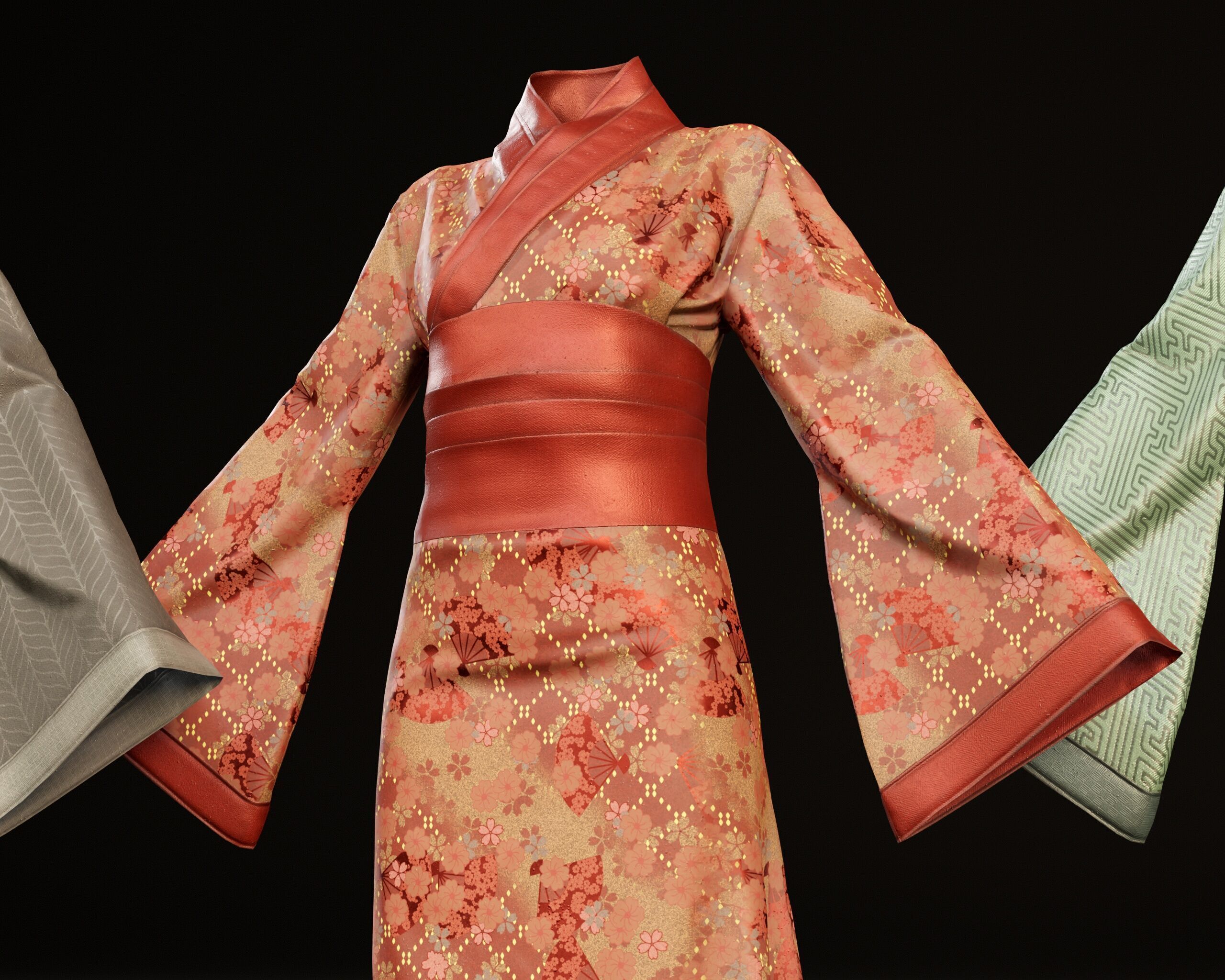 Japanese Kimono - 8 Texture Variations Low-poly 3D model_6