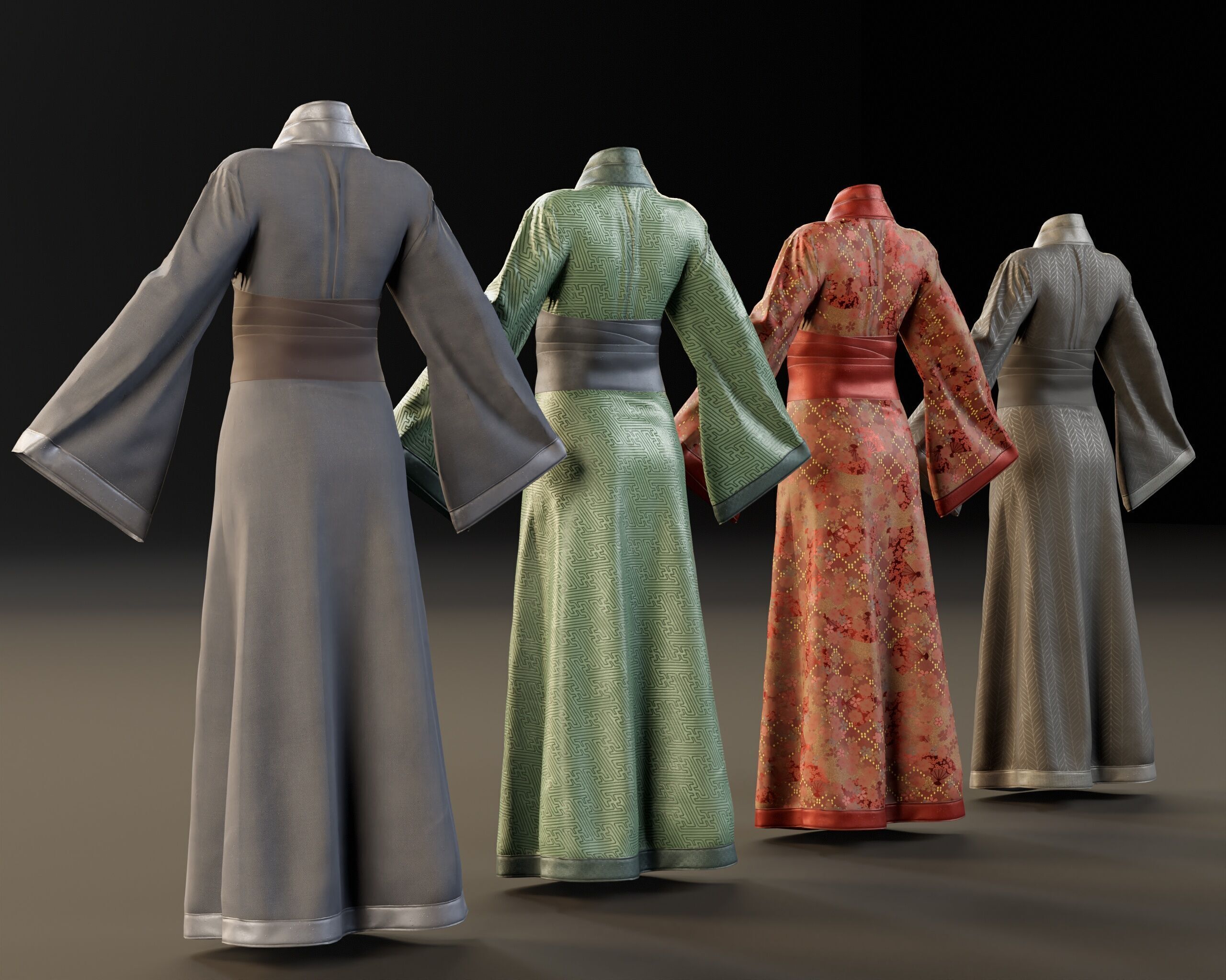 Japanese Kimono - 8 Texture Variations Low-poly 3D model_16