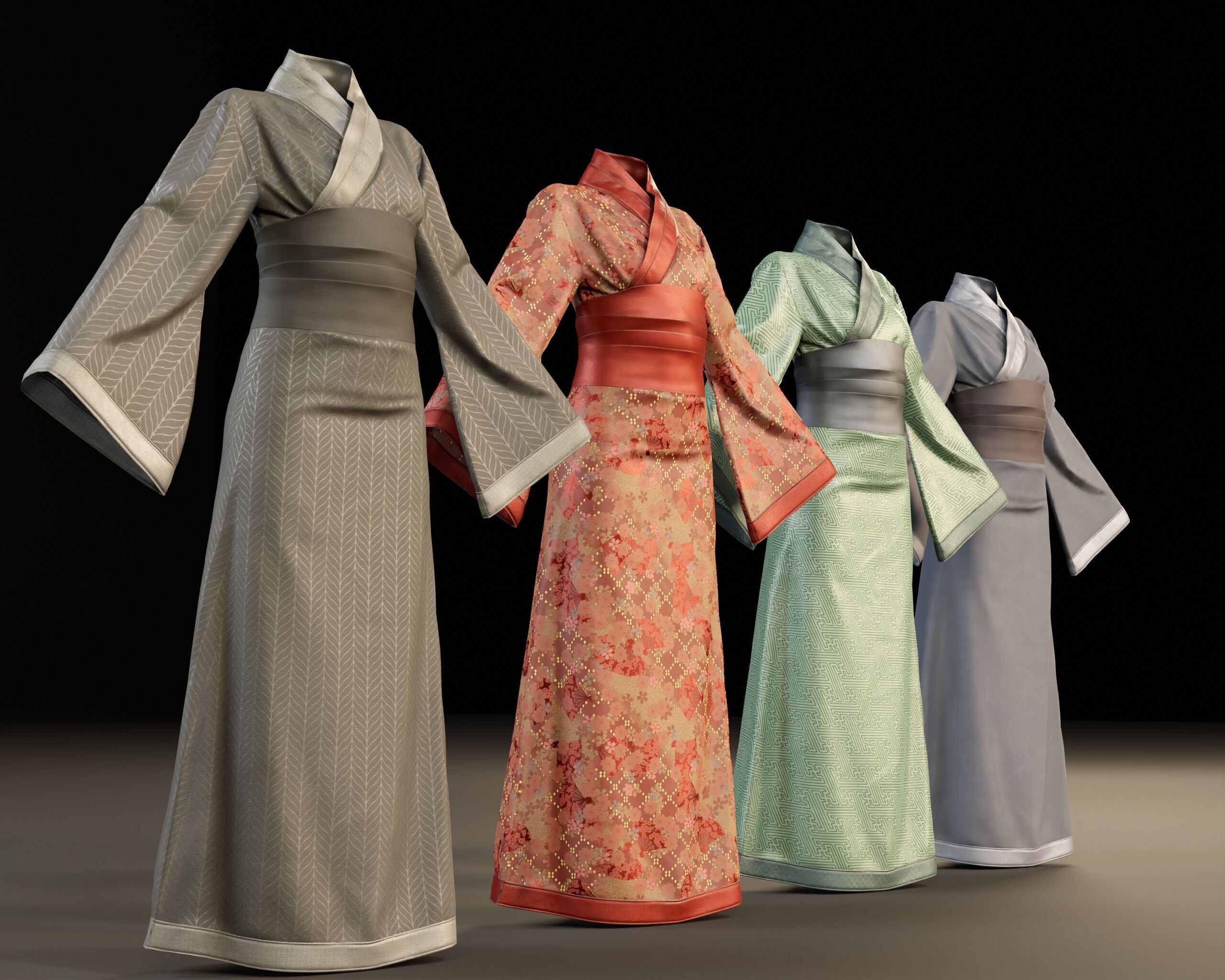 Japanese Kimono - 8 Texture Variations Low-poly 3D model_4