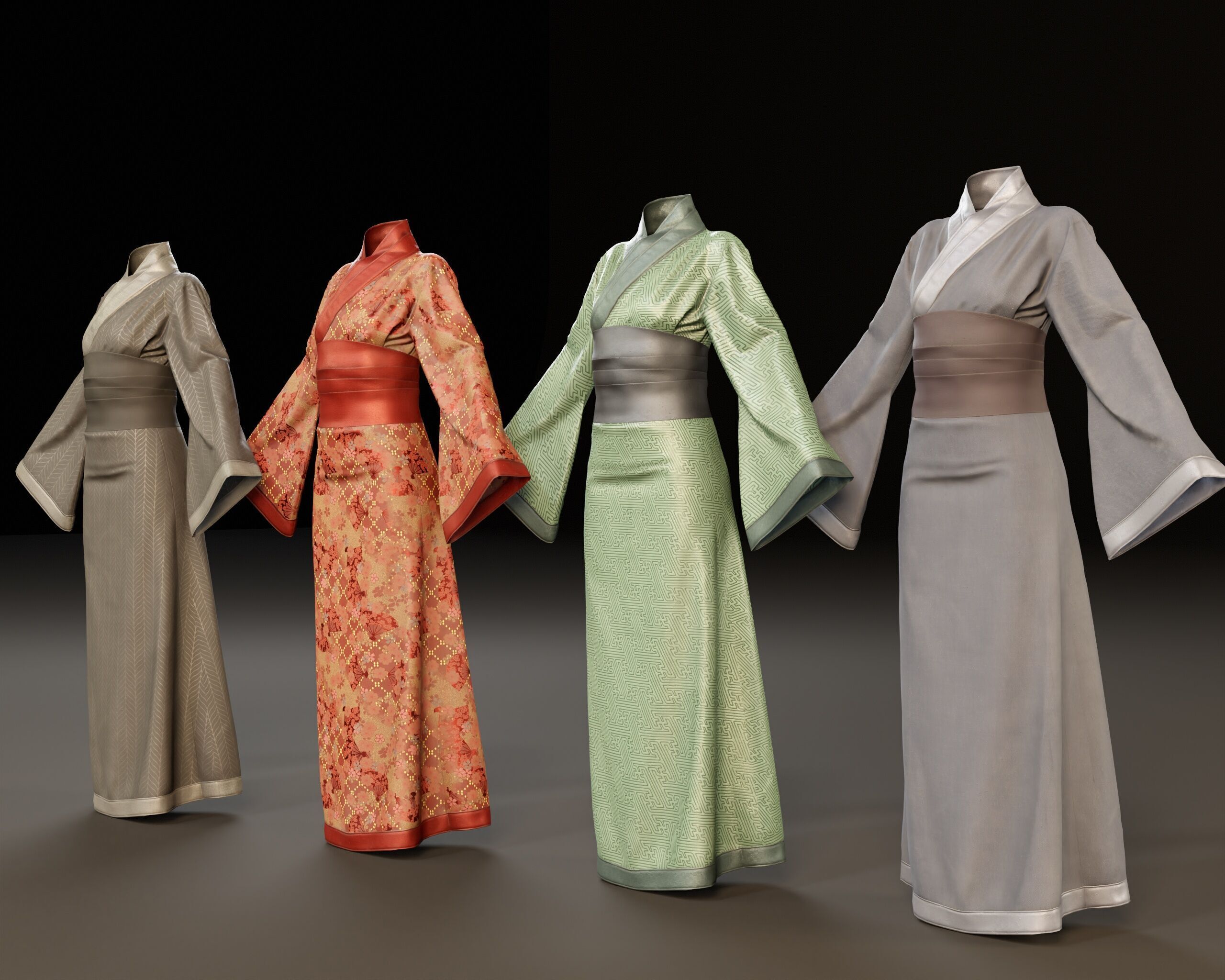 Japanese Kimono - 8 Texture Variations Low-poly 3D model_14