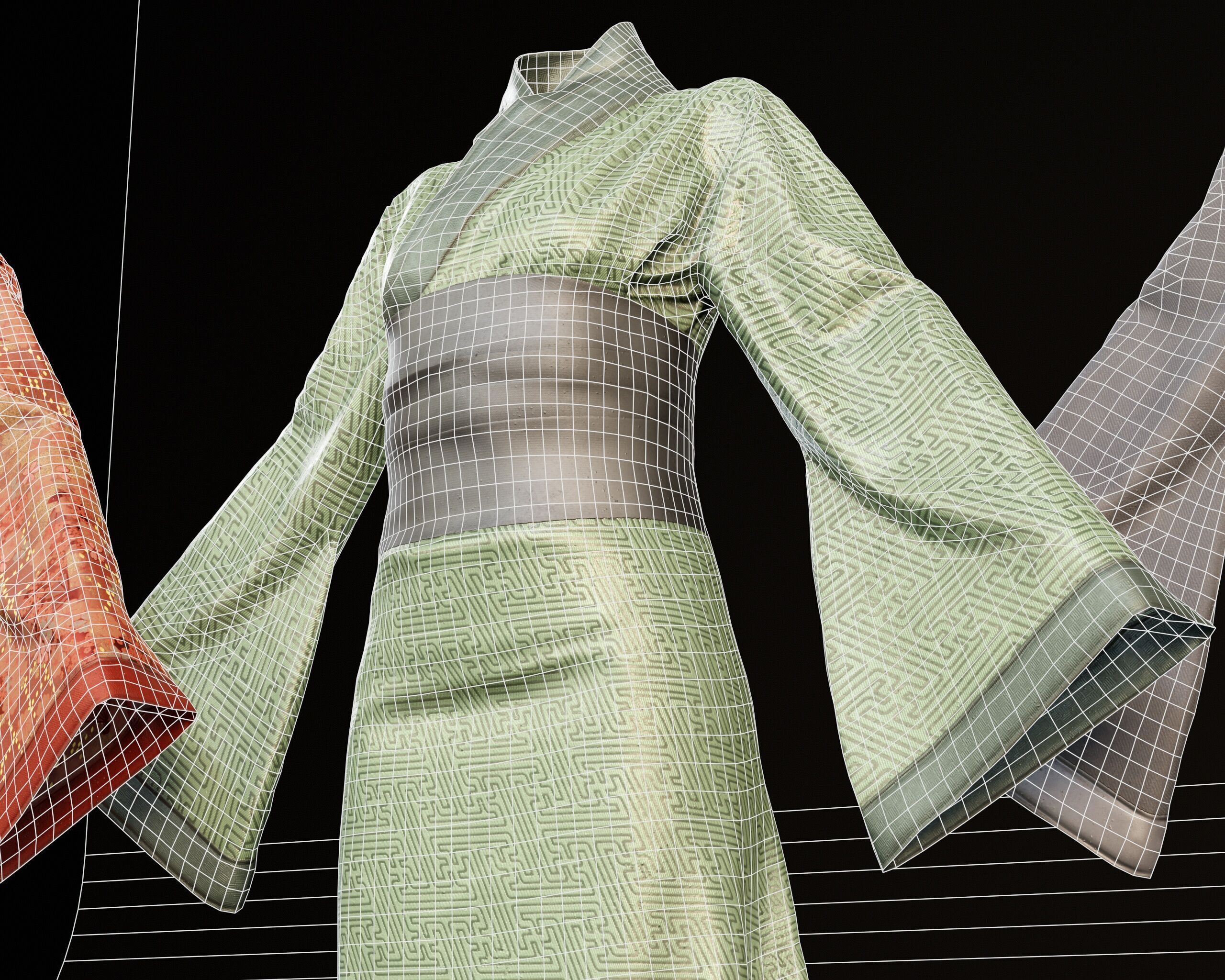 Japanese Kimono - 8 Texture Variations Low-poly 3D model_11