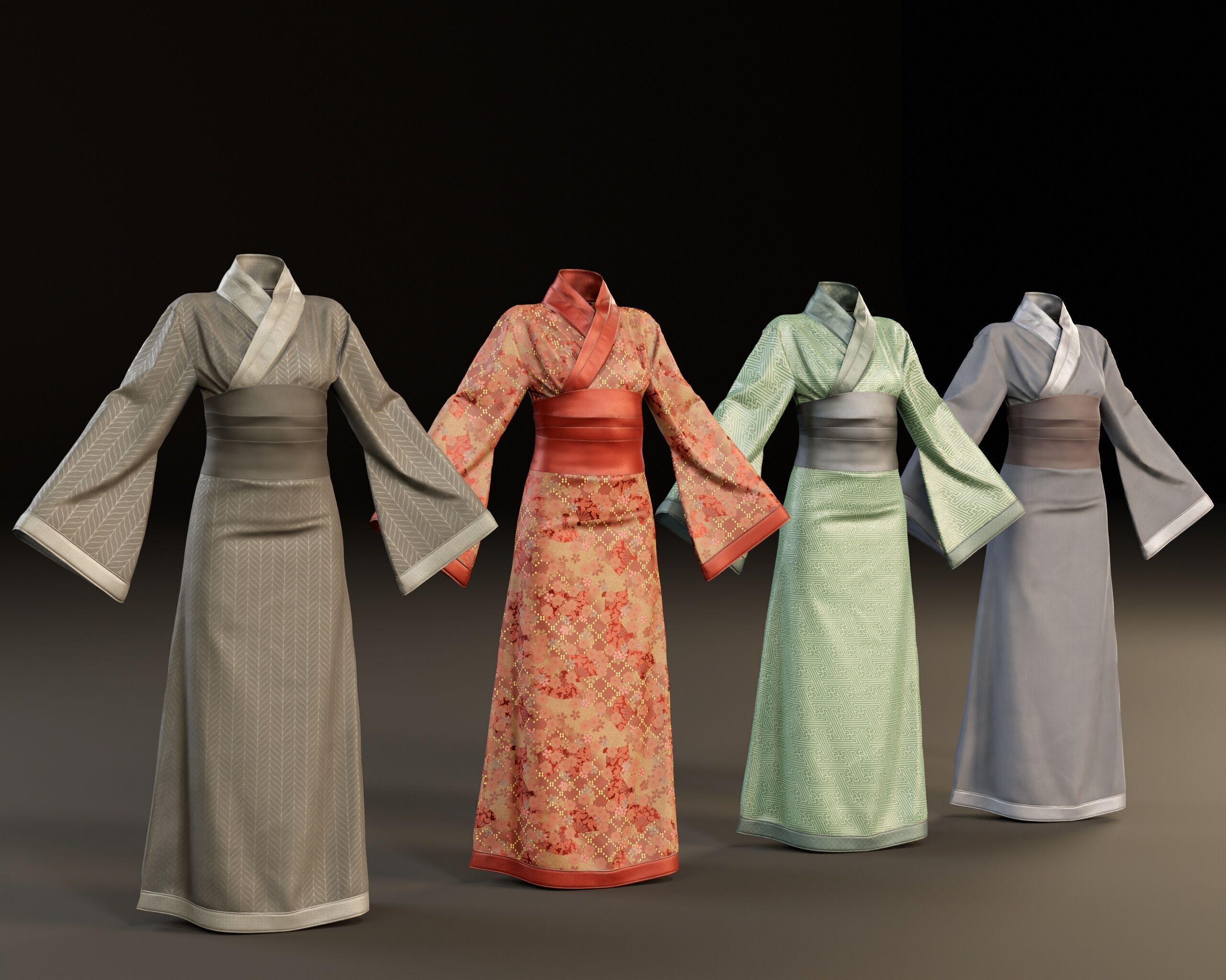 Japanese Kimono - 8 Texture Variations Low-poly 3D model_2