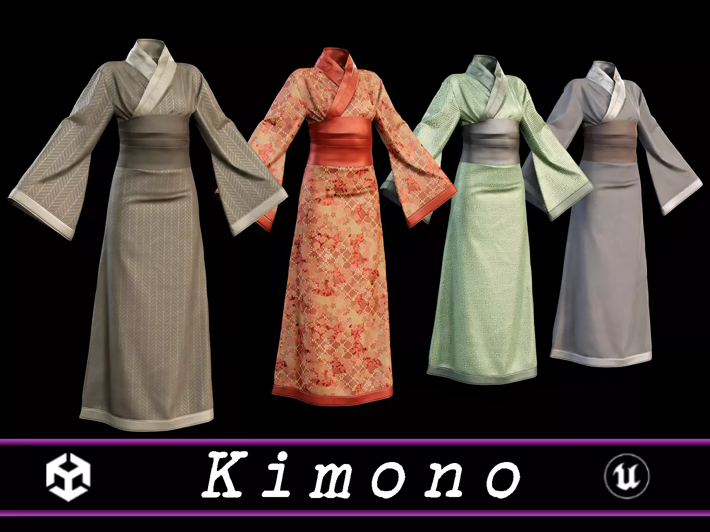 Japanese Kimono - 8 Texture Variations Low-poly 3D model_0