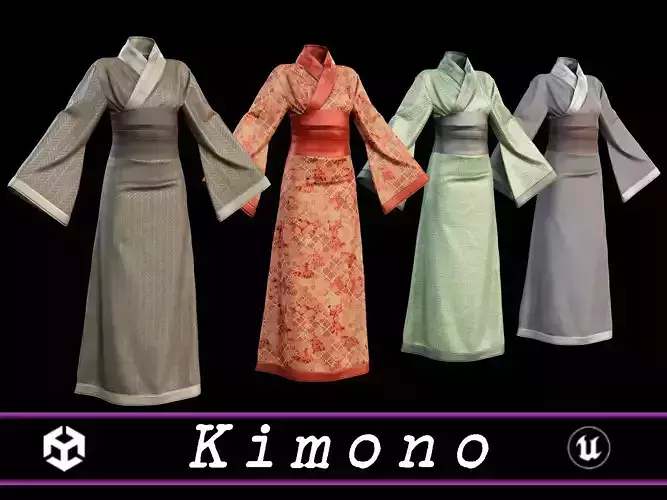 Japanese Kimono - 8 Texture Variations Low-poly 3D model