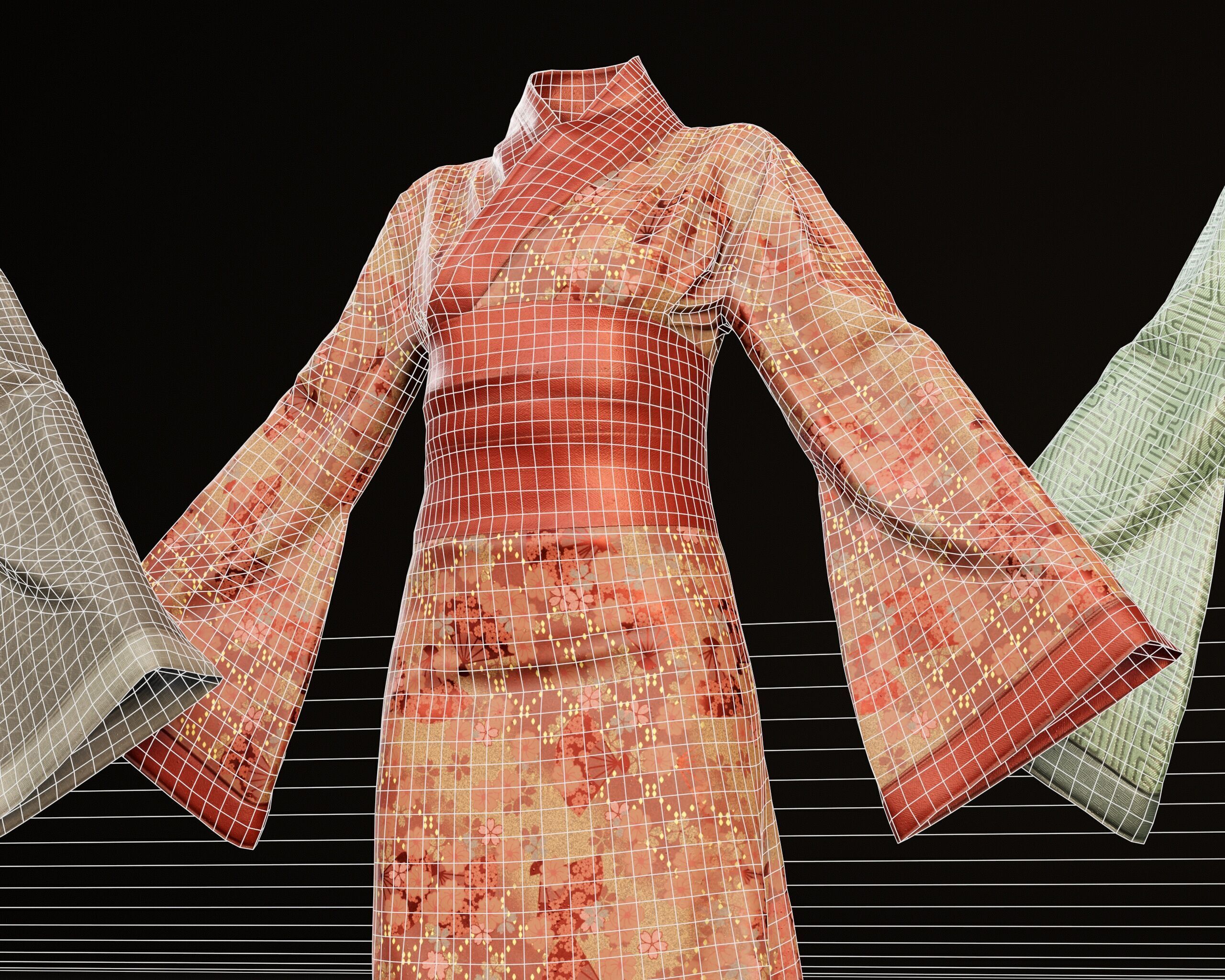 Japanese Kimono - 8 Texture Variations Low-poly 3D model_7