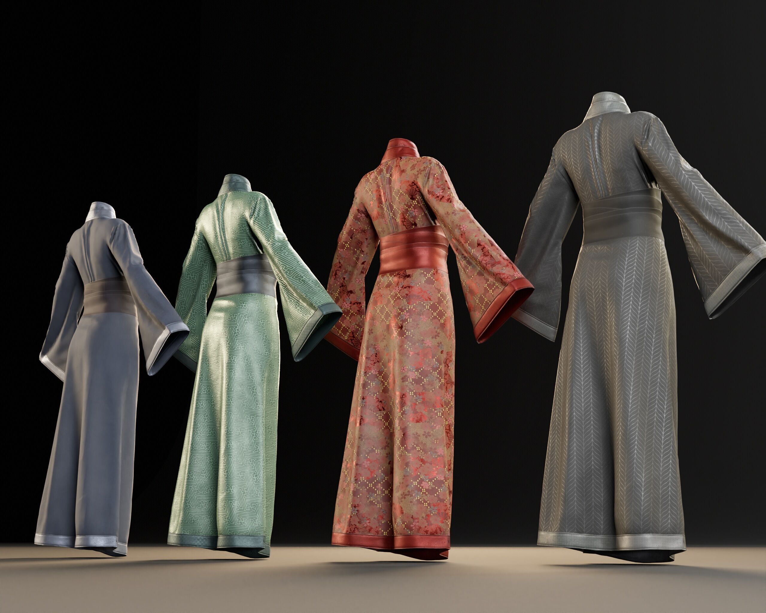 Japanese Kimono - 8 Texture Variations Low-poly 3D model_18