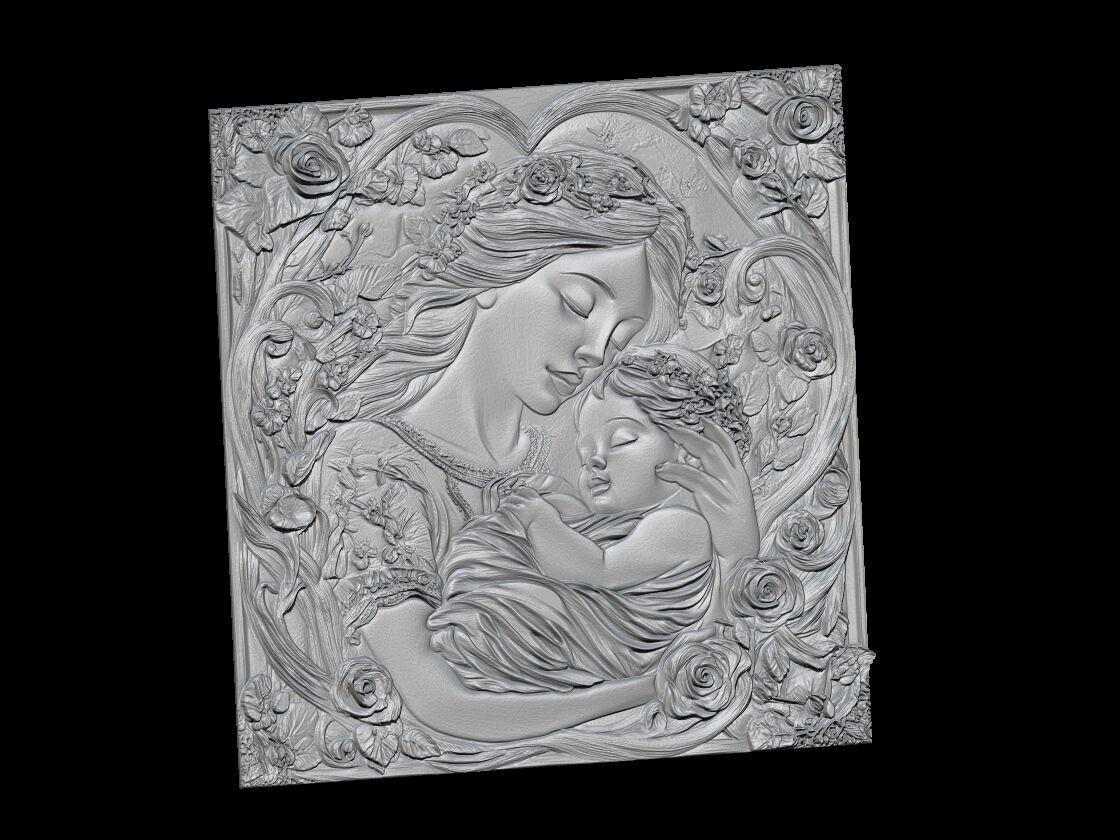 Tender Mother and Baby Relief 3D print model_3