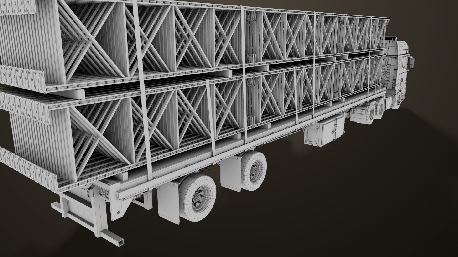 Heavy Truck 04 Flatbed Load Trailer All PBR Unity UE Textures Low-poly 3D model_83