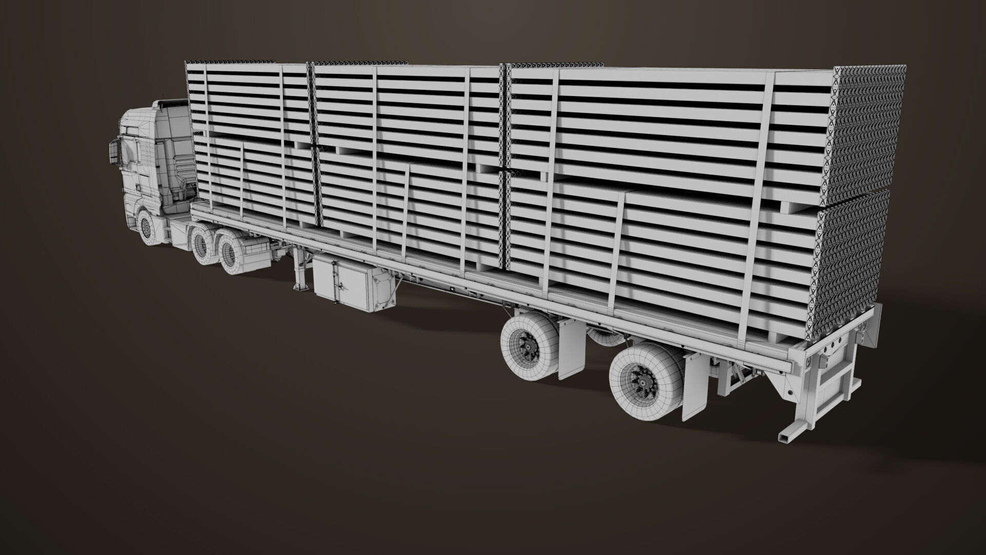 Heavy Truck 04 Flatbed Load Trailer All PBR Unity UE Textures Low-poly 3D model_88