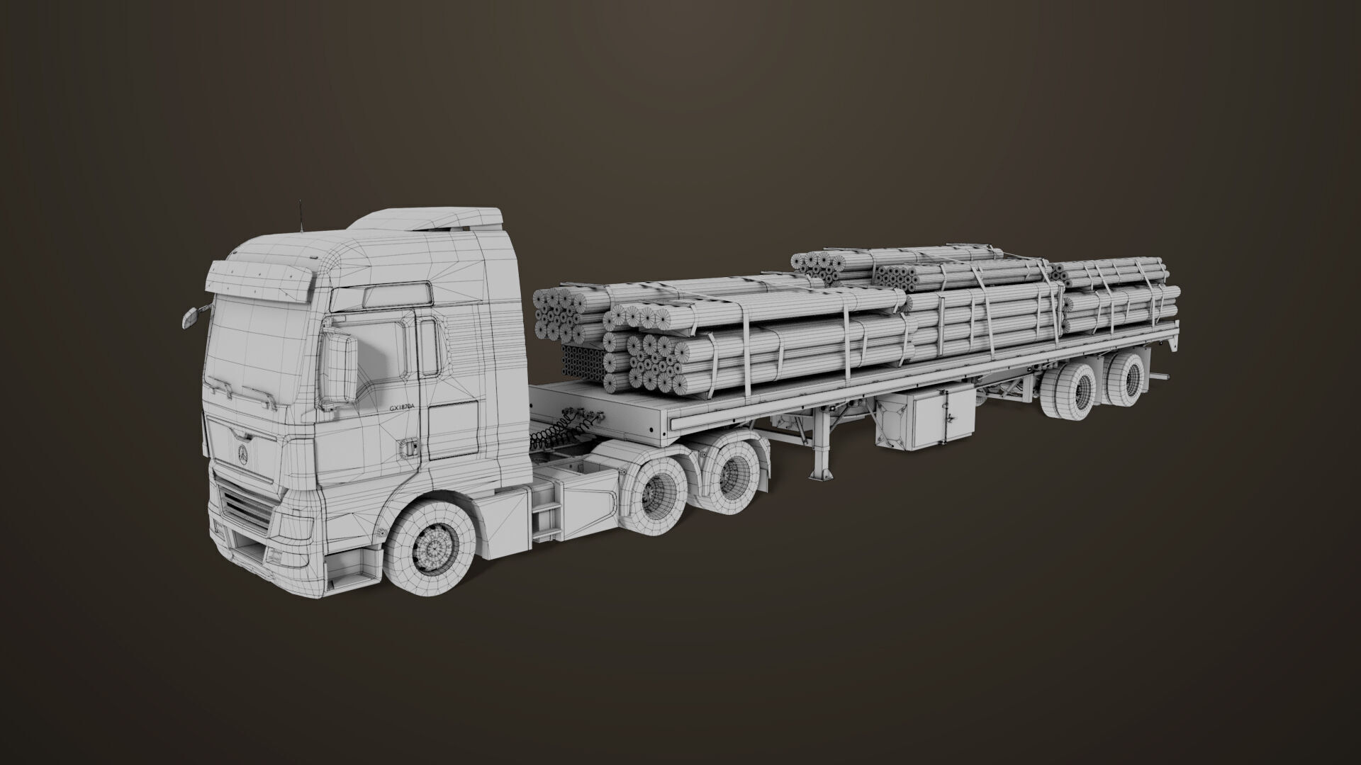 Heavy Truck 04 Flatbed Load Trailer All PBR Unity UE Textures Low-poly 3D model_57